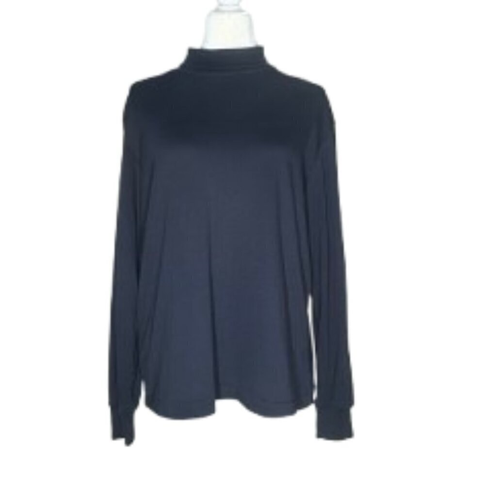 Orvis Women's Large Navy Long Sleeve Turtleneck Pullover 1/4 Zip Back